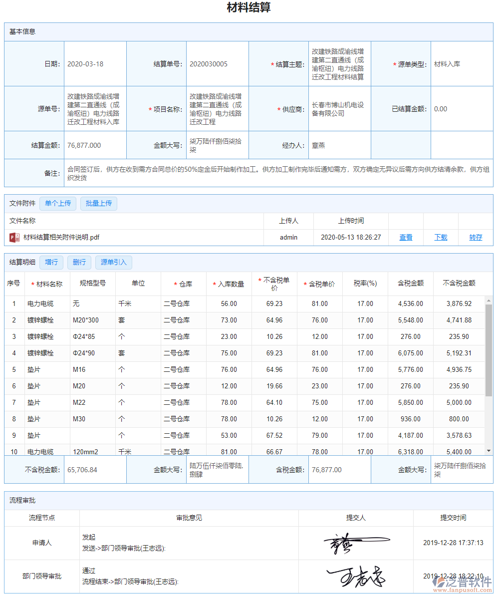 材料结算